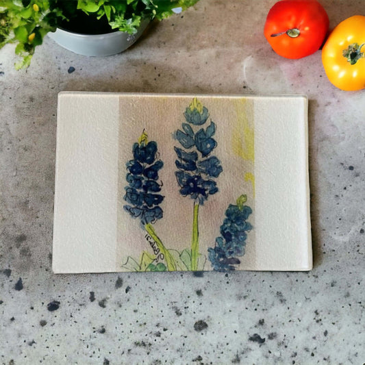 Glass Bluebonnet cutting board 8”x11”