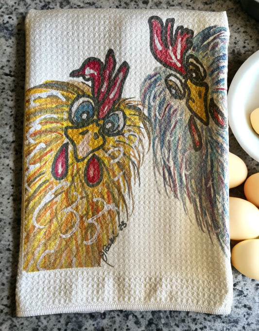 Fluffy Chicken waffle knit kitchen towel