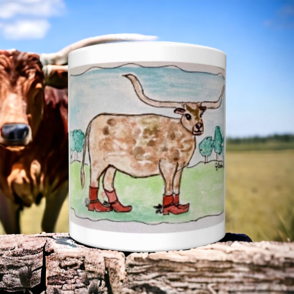 Longhorn in boots mug