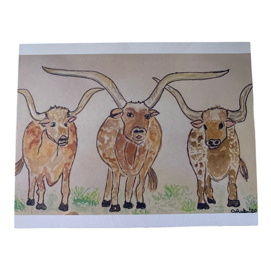 Trio of Longhorns notecard