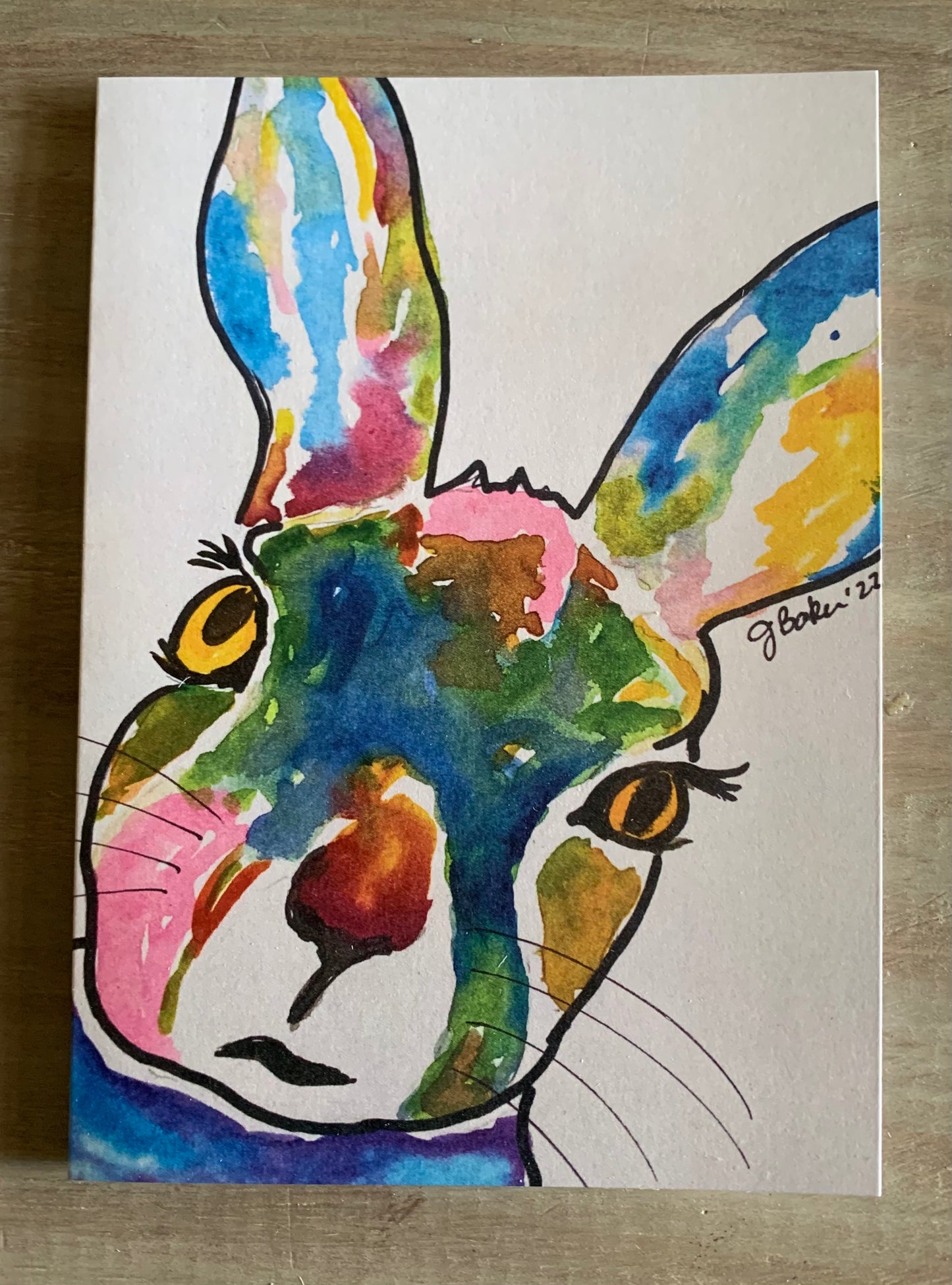 Colorful rabbit blank notecard