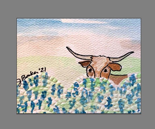 Bluebonnets with a Longhorn Note card