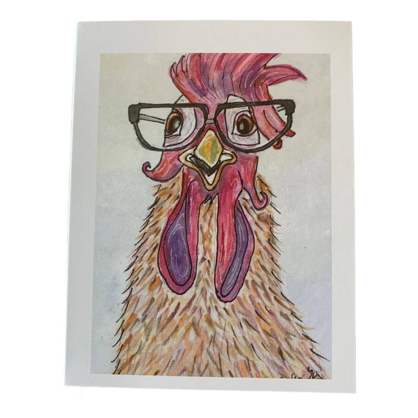 Funky chicken with glasses notecard