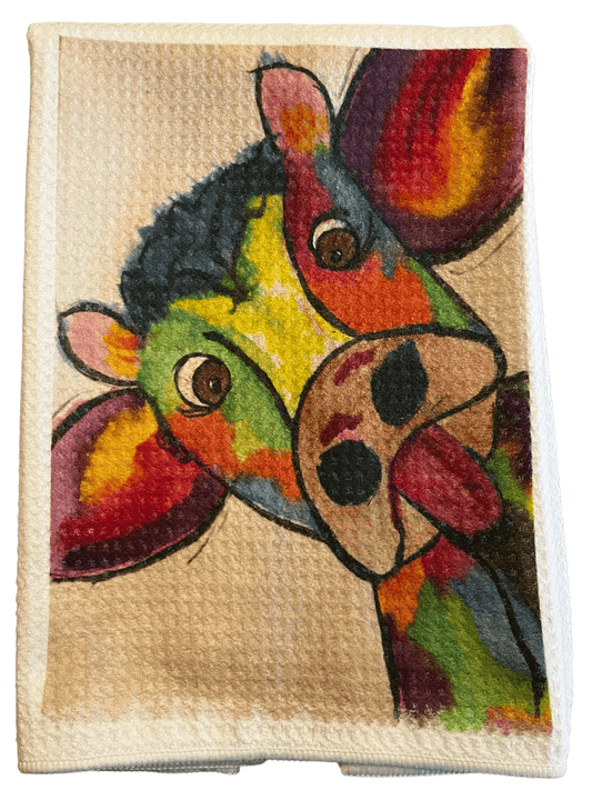 Colorful cow kitchen dish towel