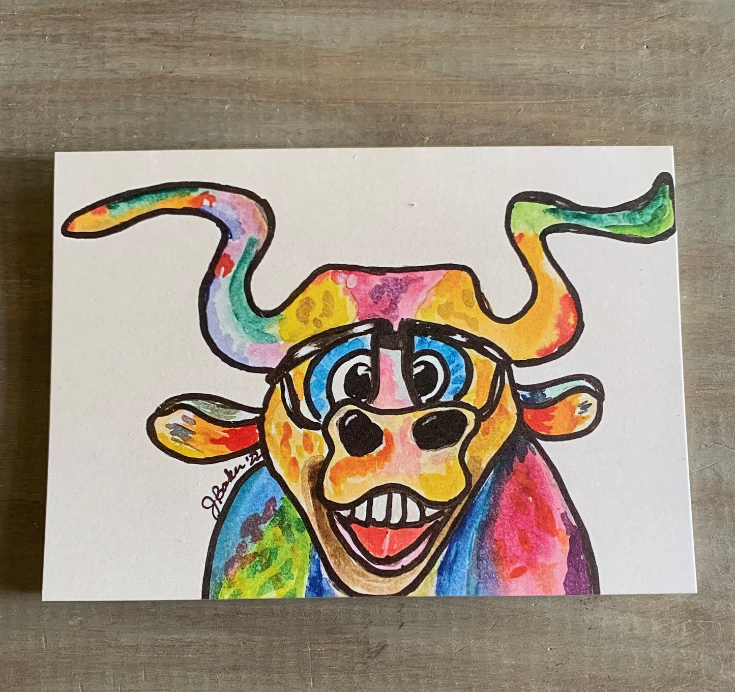 Colorful cow blank notecard